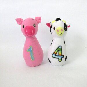 Early Years 6" Plush Bowling Farm Animal Pins Jingle Cotton Baby Toy Cow & Pig